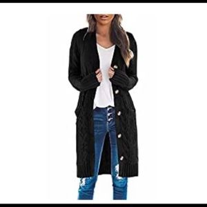 Long sleeve long cable knit cardigan